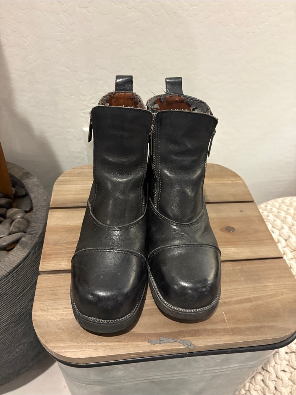 Women’s  Black Leather Zip Ankle Boots